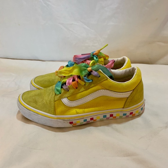 Vans Old Skool Checkerboard Rainbow Lace Sz 4.5 Juniors - Picture 6 of 13